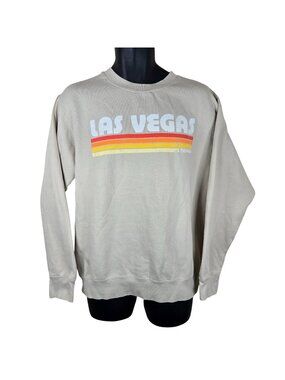 Las Vegas Nevada Beige Crewneck Sweatshirt Retro Stripes Mens Size M